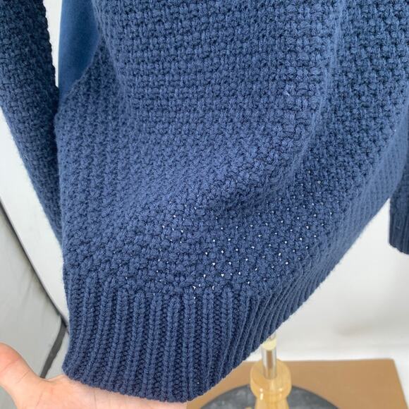 Lovestitch Cardigan Womens Small Navy Tan Faux Shearling Wide Shawl Open Front - Picture 6 of 13